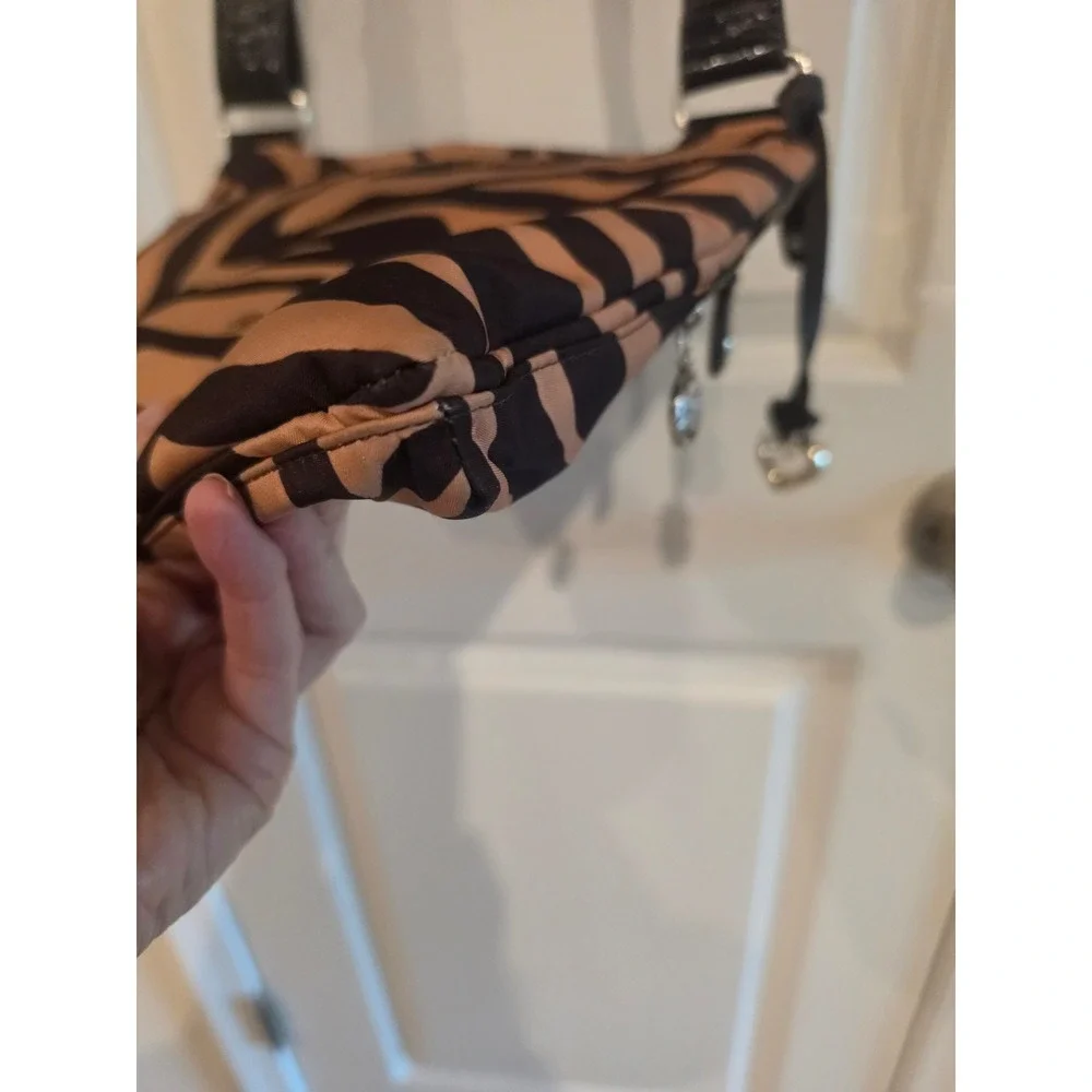 Brighton Zebra Print Crossbody Bag Black Tan Patent Trim E318211